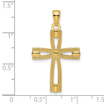 14K Gelbgold Kreuz-Anhänger mit Perlrand, poliert
