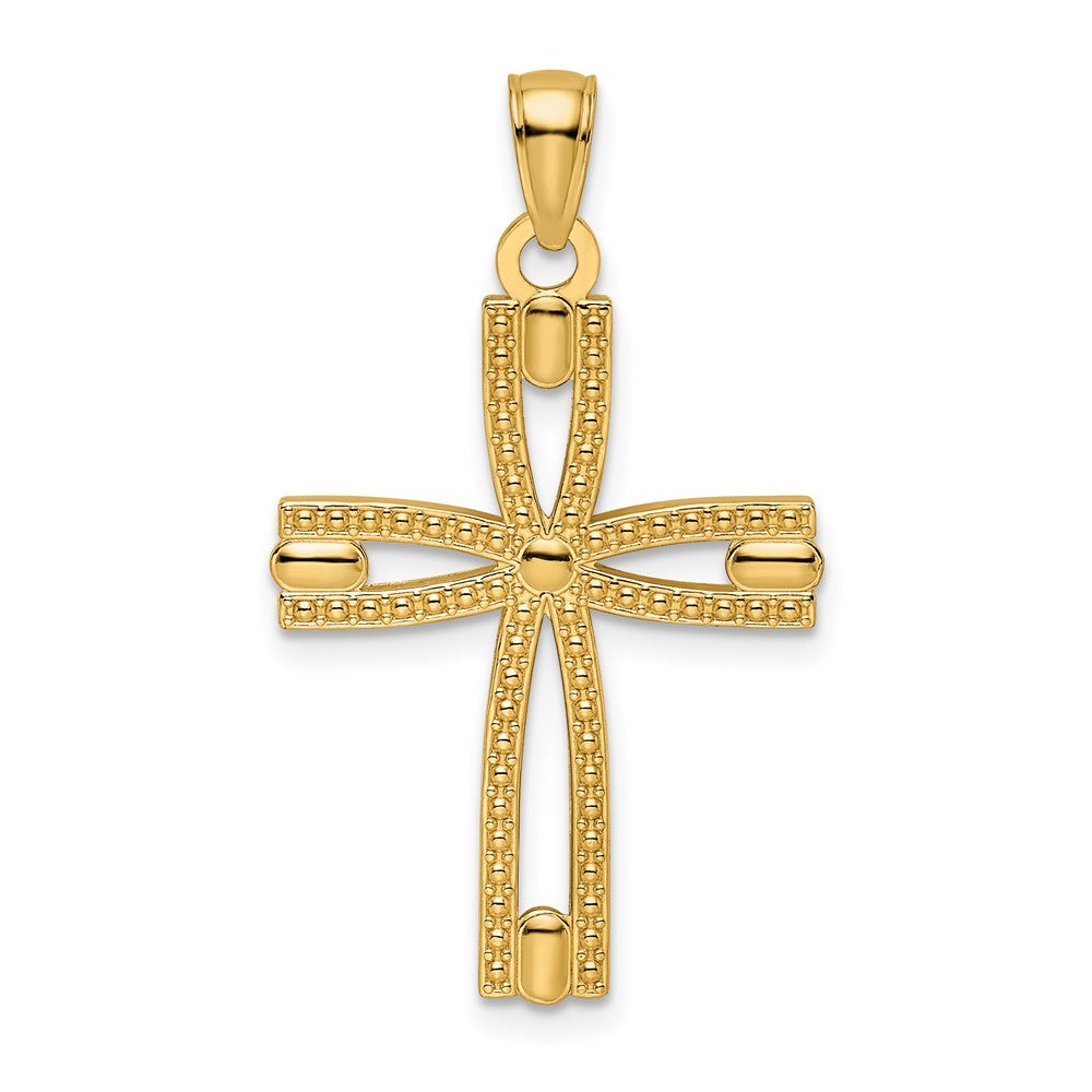 14K Gelbgold Kreuz-Anhänger mit Perlrand, poliert