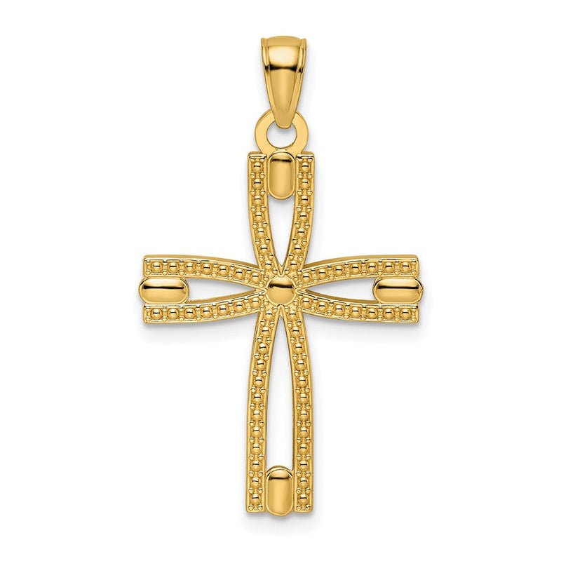 14K Gelbgold Kreuz-Anhänger mit Perlrand, poliert