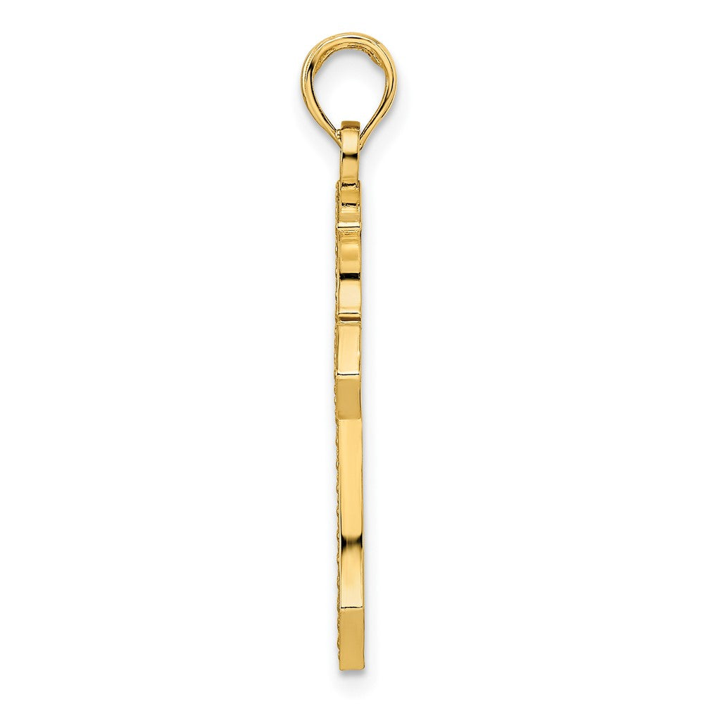 14K Gelbgold Kreuzanhänger mit Perlenrand, poliert, fantasievolles Design