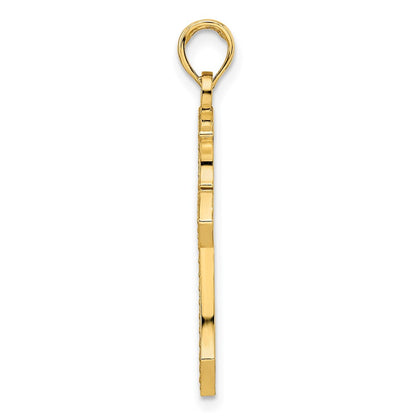 14K Gelbgold Kreuzanhänger mit Perlenrand, poliert, fantasievolles Design
