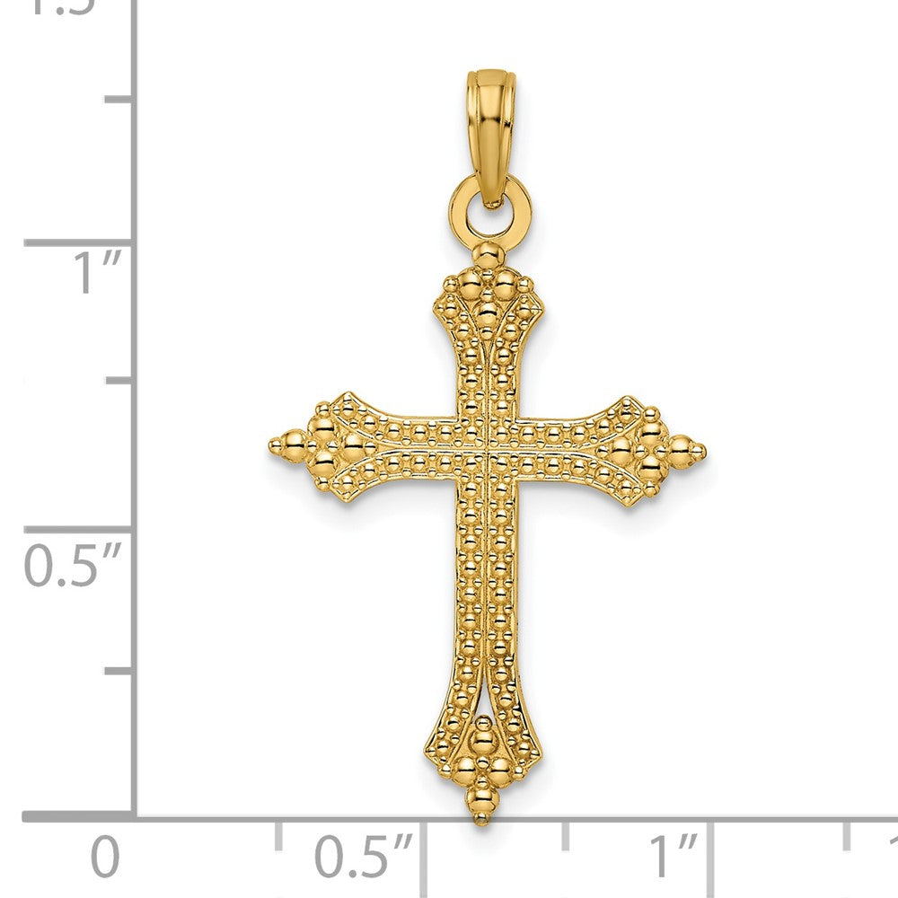 14K Gelbgold Kreuz-Anhänger, perliert und poliert
