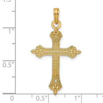 14K Gelbgold Kreuz-Anhänger, perliert und poliert