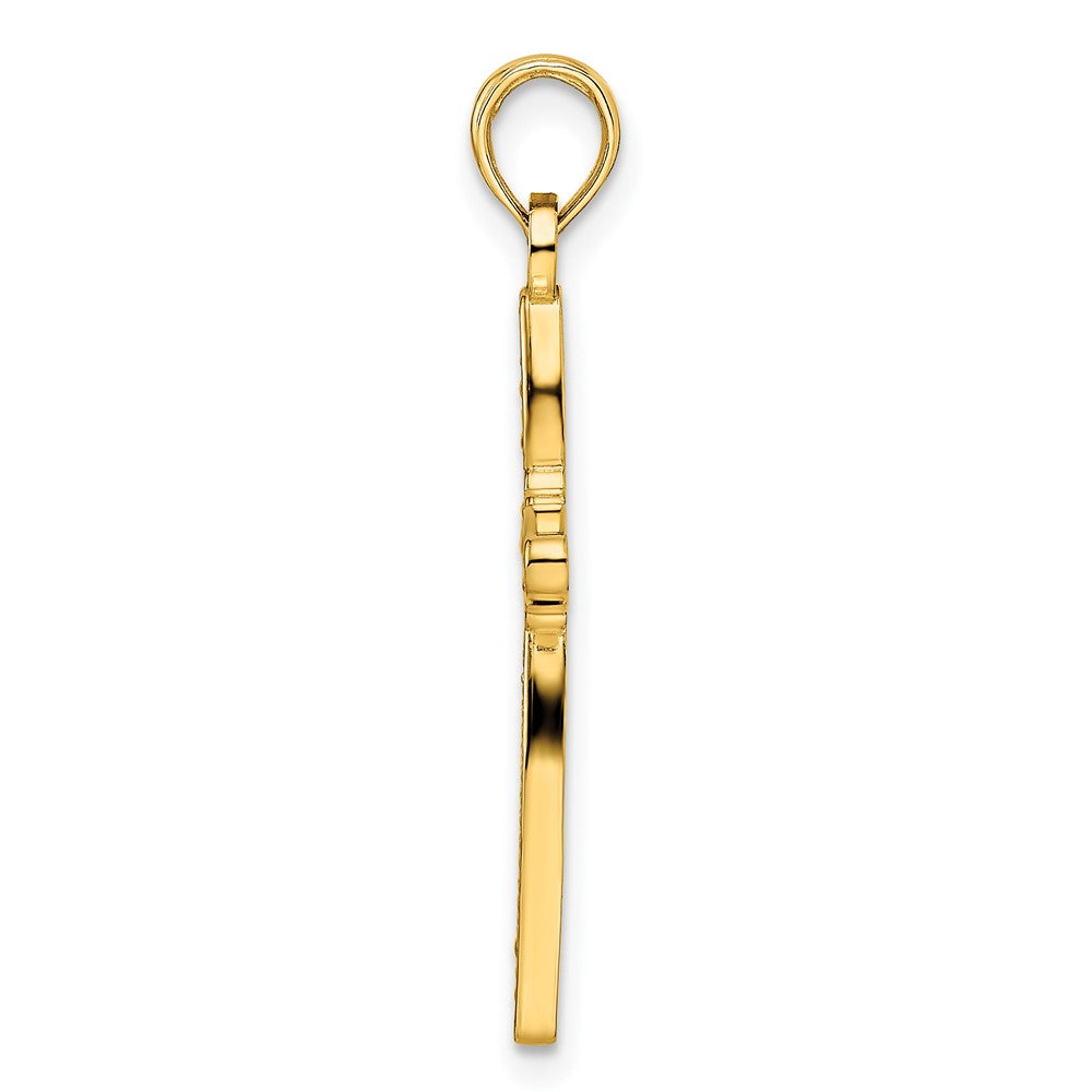 14 Karat Gelbgold Kreuz-Anhänger mit Perlrand, poliert, im Blumen-Design