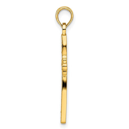14 Karat Gelbgold Kreuz-Anhänger mit Perlrand, poliert, im Blumen-Design