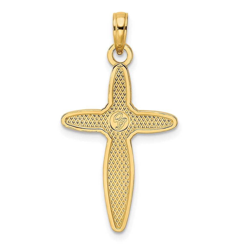 14 Karat Gelbgold Kreuz-Anhänger mit Perlrand, poliert, im Blumen-Design