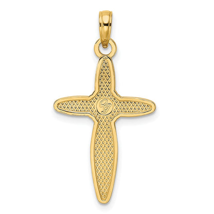 14 Karat Gelbgold Kreuz-Anhänger mit Perlrand, poliert, im Blumen-Design