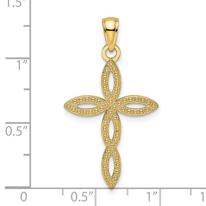14K Gelbgold Kreuz-Anhänger mit Perlrand, poliert