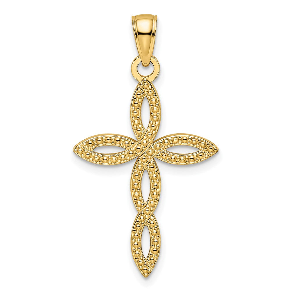 14K Gelbgold Kreuz-Anhänger mit Perlrand, poliert