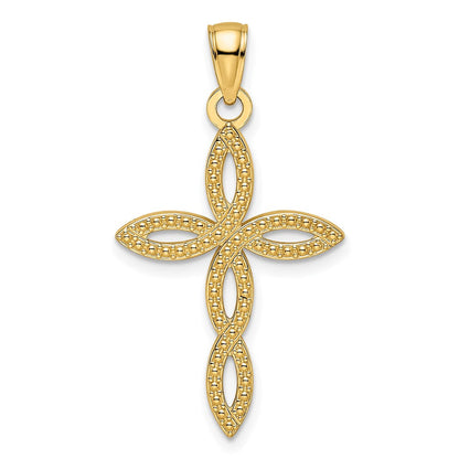 14K Gelbgold Kreuz-Anhänger mit Perlrand, poliert