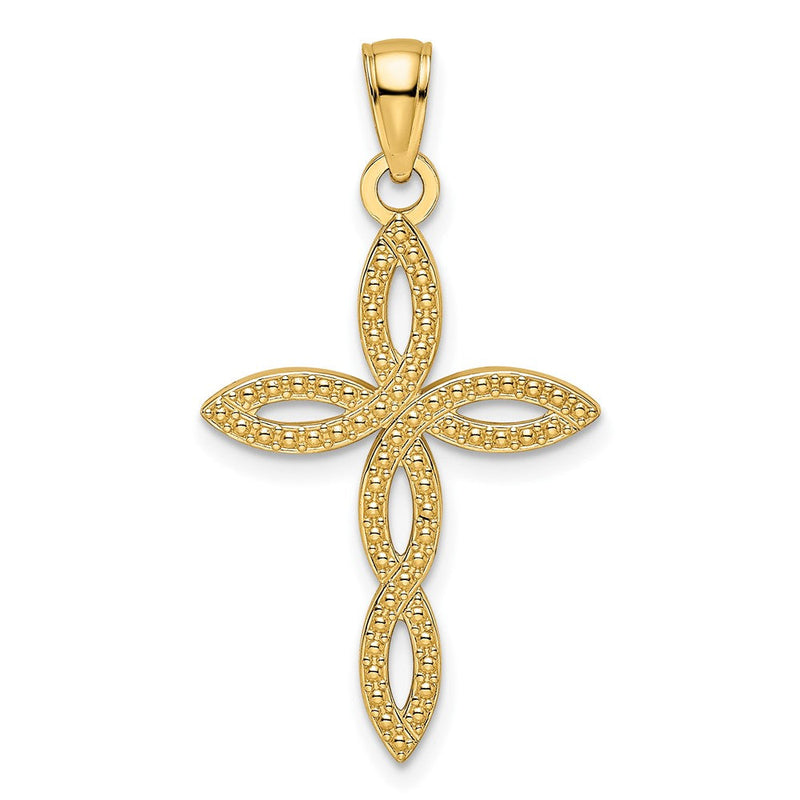 14K Gelbgold Kreuz-Anhänger mit Perlrand, poliert