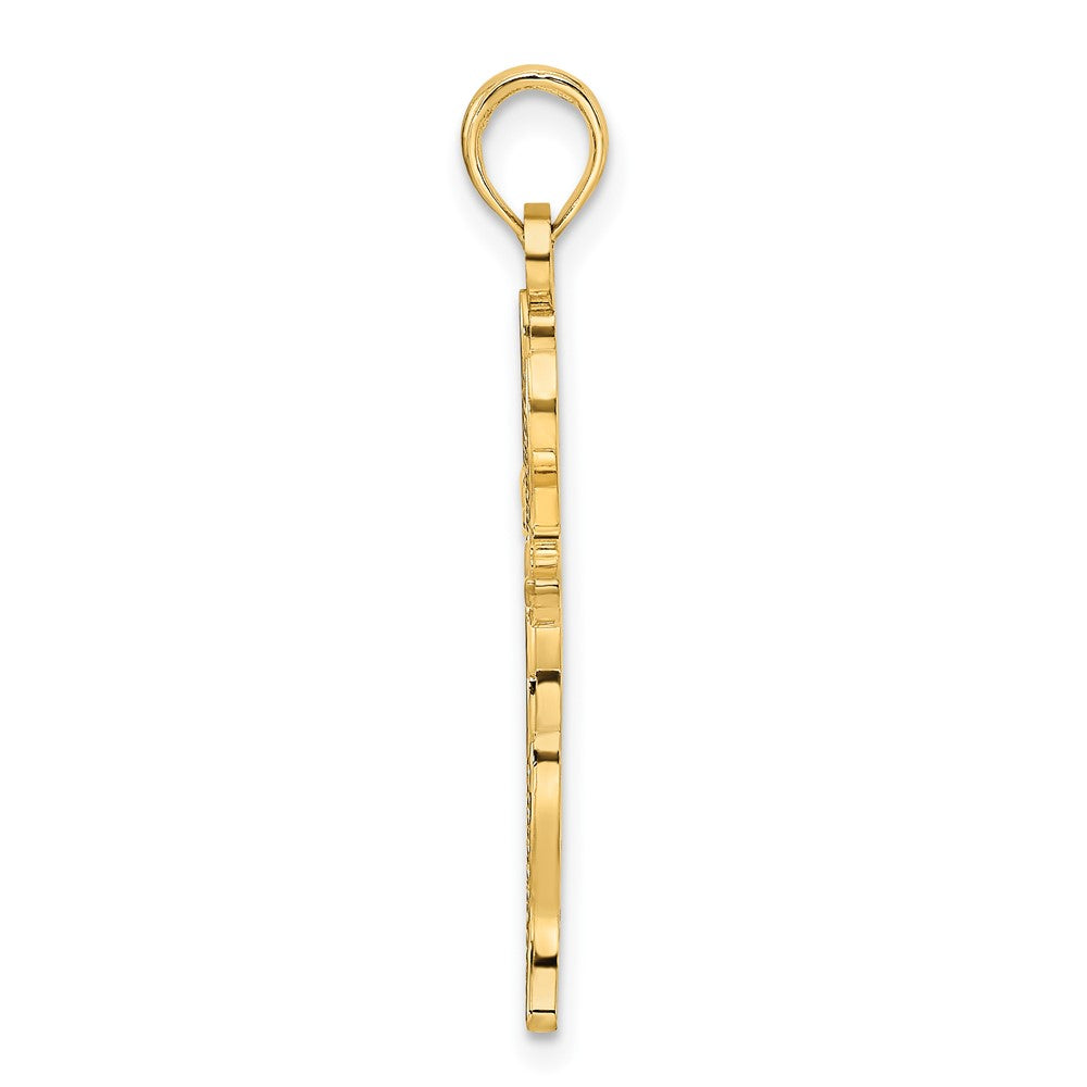 14K Gelbgold Polierter & Strukturierter Gedrehter Kreuz-Anhänger
