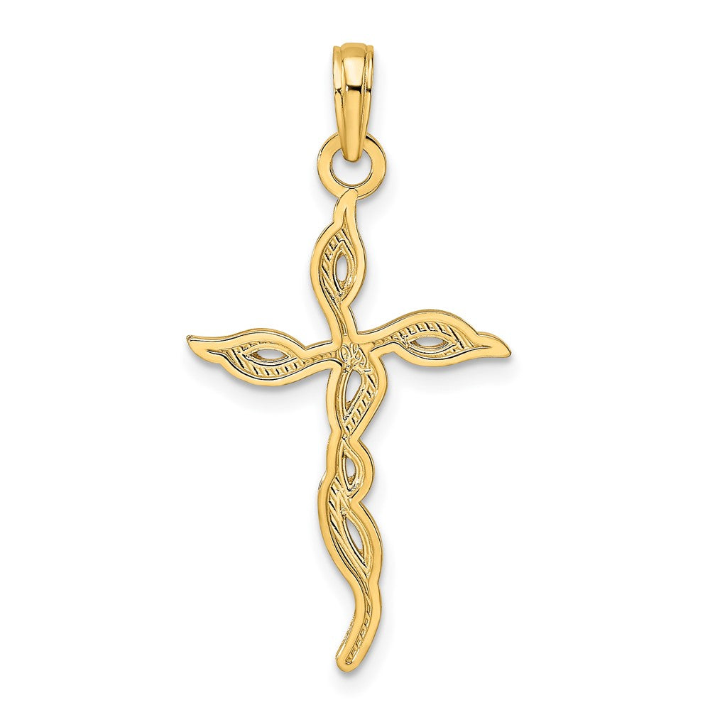 14K Gelbgold Polierter & Strukturierter Gedrehter Kreuz-Anhänger