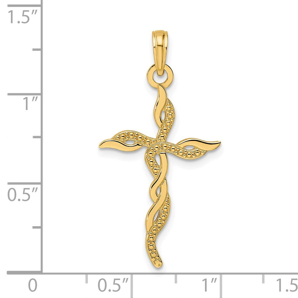14K Gelbgold Polierter & Strukturierter Gedrehter Kreuz-Anhänger