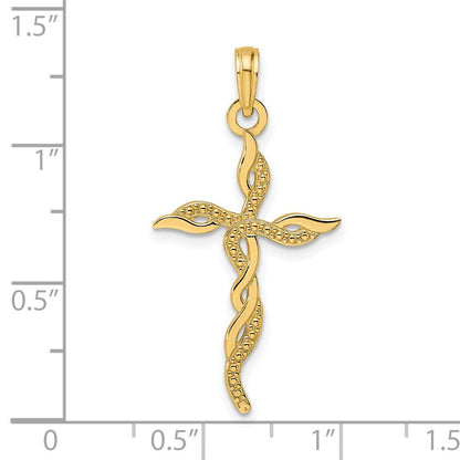 14K Gelbgold Polierter & Strukturierter Gedrehter Kreuz-Anhänger