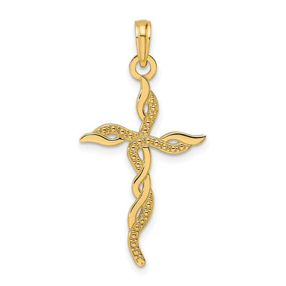 14K Gelbgold Polierter & Strukturierter Gedrehter Kreuz-Anhänger