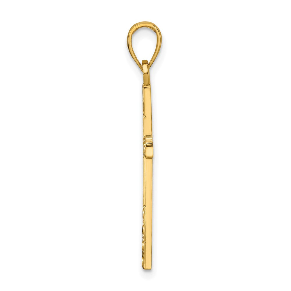 14K Gelbgold Polierter & Gestalteter Kreuzanhänger