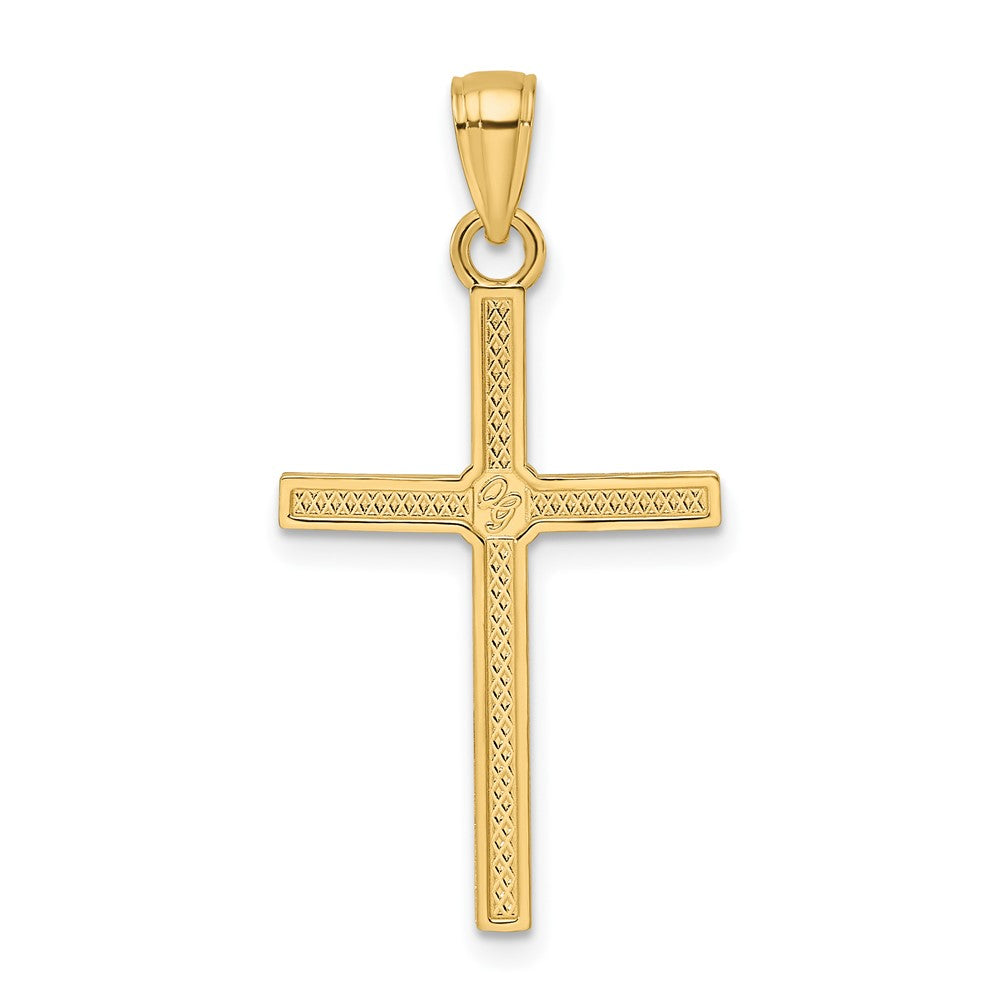 14K Gelbgold Polierter & Gestalteter Kreuzanhänger