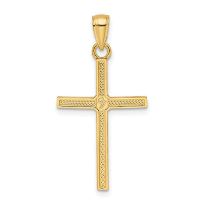 14K Gelbgold Polierter & Gestalteter Kreuzanhänger