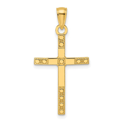 14K Gelbgold Polierter & Gestalteter Kreuzanhänger