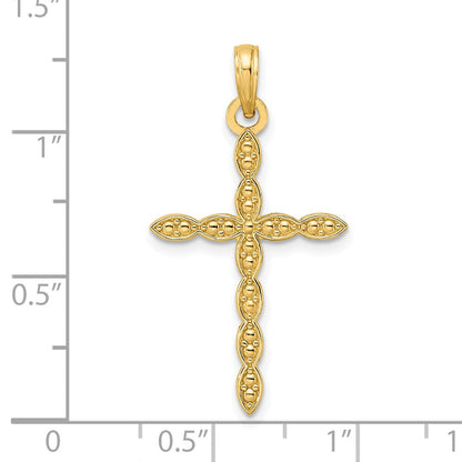 14K Gelbgold Kreuzanhänger, poliert, mit Perlrand-Design