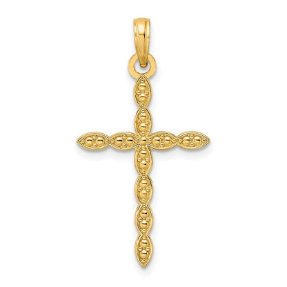 14K Gelbgold Kreuzanhänger, poliert, mit Perlrand-Design