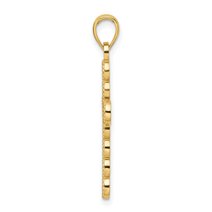 14K Gelbgold Kreuzanhänger mit poliertem & perlbesetztem Kreisdesign