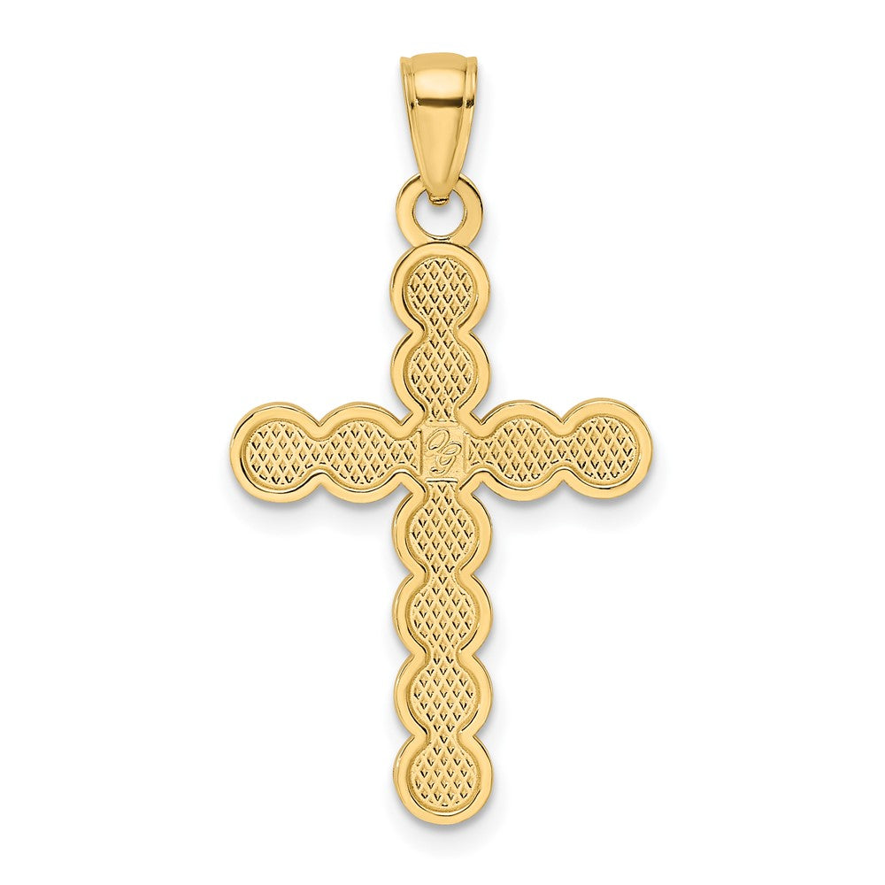 14K Gelbgold Kreuzanhänger mit poliertem & perlbesetztem Kreisdesign