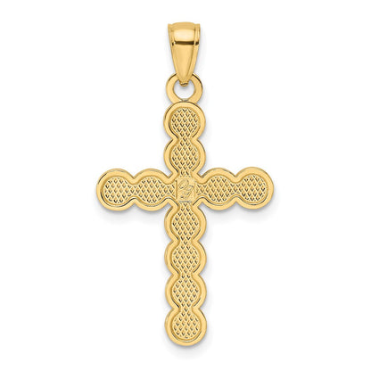 14K Gelbgold Kreuzanhänger mit poliertem & perlbesetztem Kreisdesign