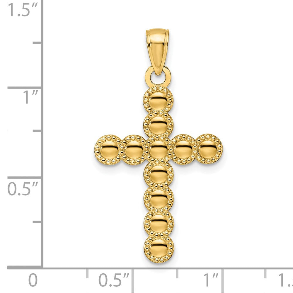 14K Gelbgold Kreuzanhänger mit poliertem & perlbesetztem Kreisdesign