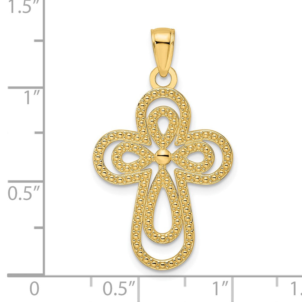 14K Gelbgold Polierter & Strukturierter Tropfen-Kreuzanhänger