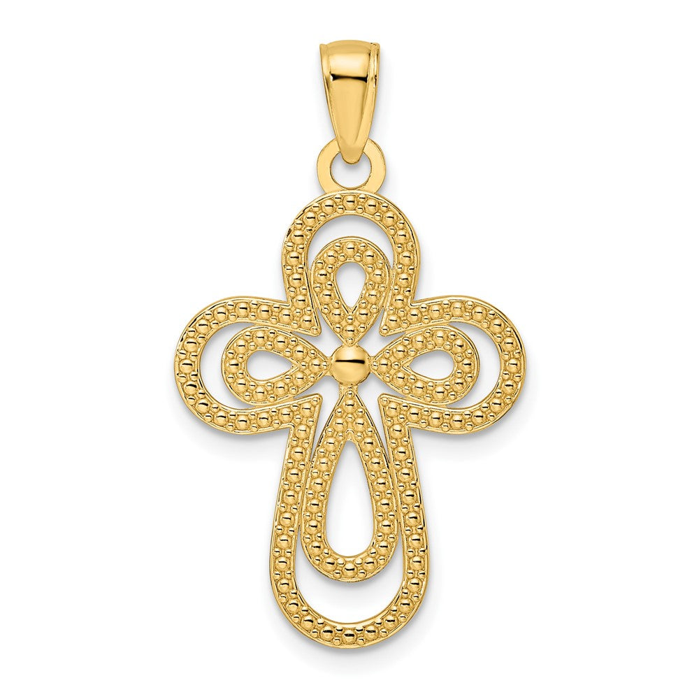 14K Gelbgold Polierter & Strukturierter Tropfen-Kreuzanhänger