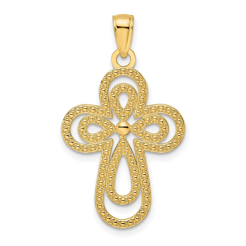 14K Gelbgold Polierter & Strukturierter Tropfen-Kreuzanhänger