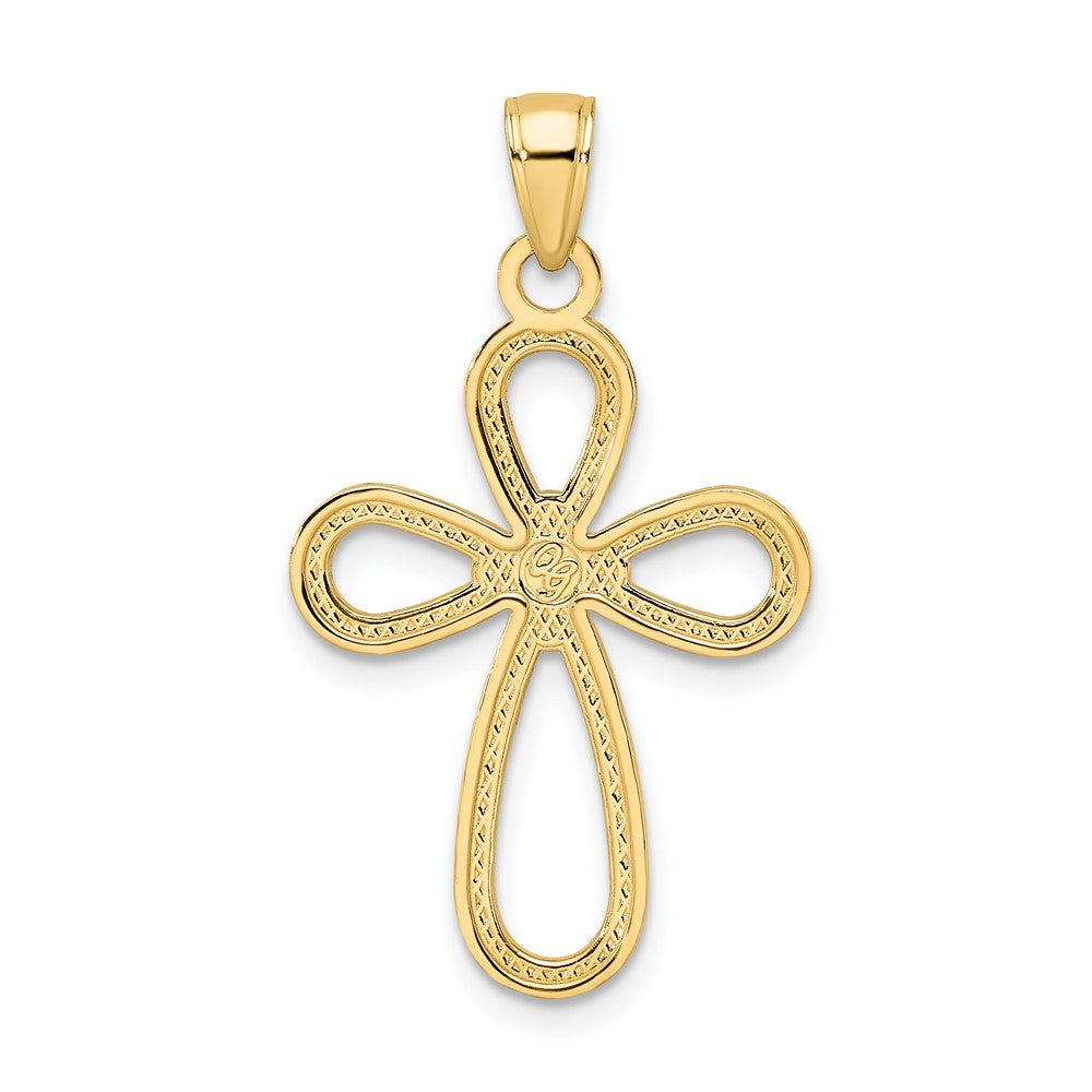 14K Gelbgold Polierter & Strukturierter Tropfen-Kreuz-Anhänger