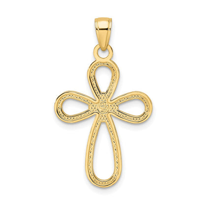 14K Gelbgold Polierter & Strukturierter Tropfen-Kreuz-Anhänger