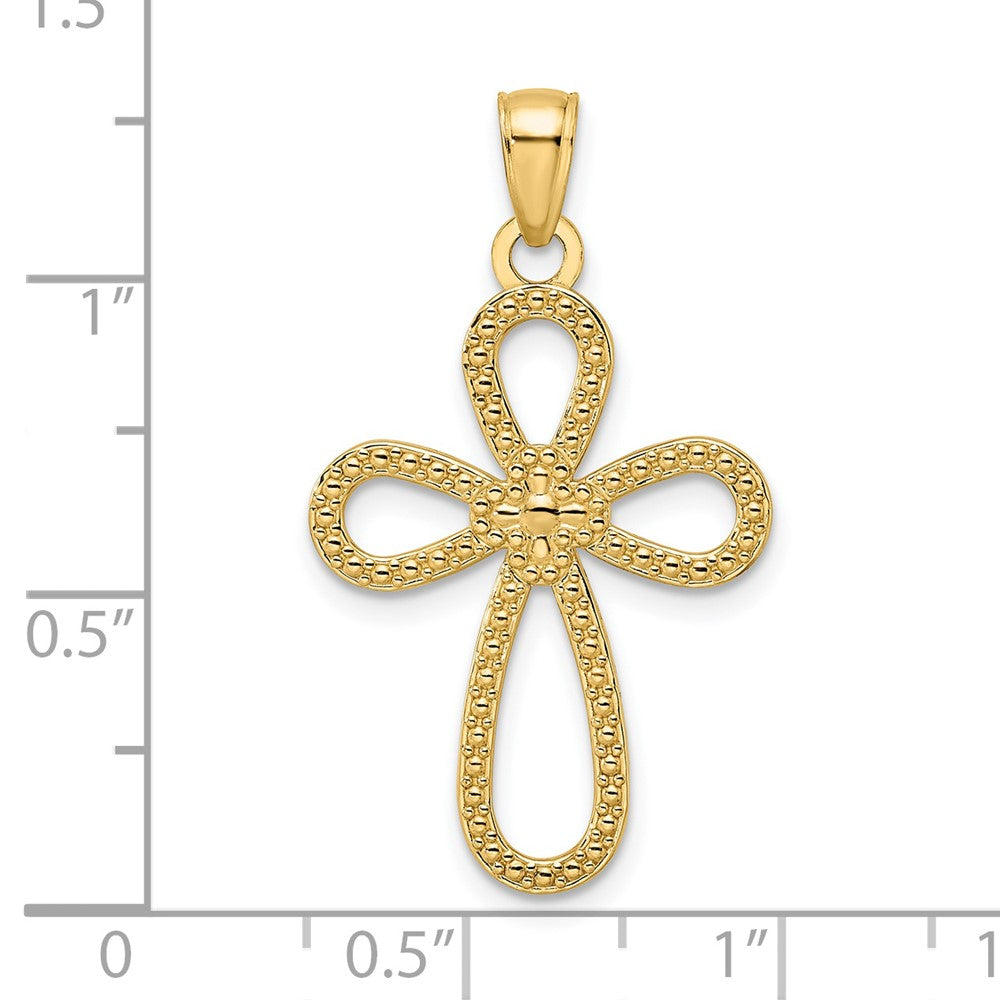 14K Gelbgold Polierter & Strukturierter Tropfen-Kreuz-Anhänger