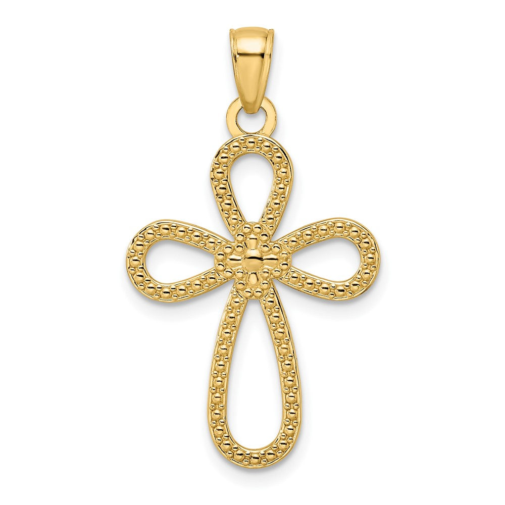 14K Gelbgold Polierter & Strukturierter Tropfen-Kreuz-Anhänger