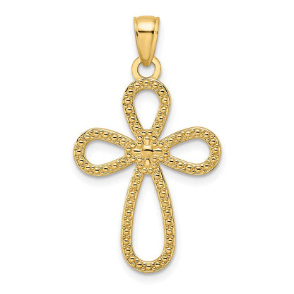 14K Gelbgold Polierter & Strukturierter Tropfen-Kreuz-Anhänger