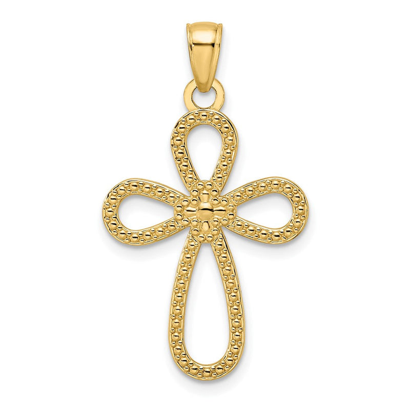 14K Gelbgold Polierter & Strukturierter Tropfen-Kreuz-Anhänger