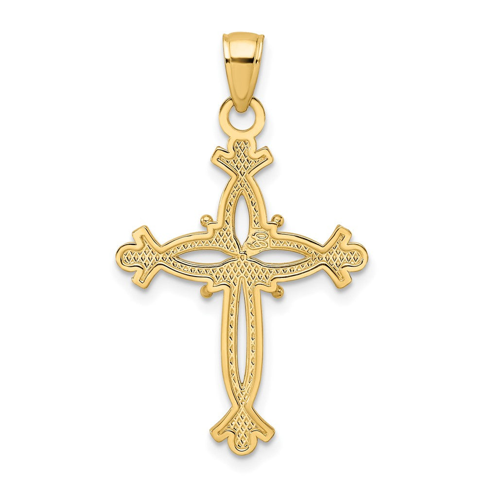 14K Gelbgold Kreuz-Anhänger, poliert und strukturiert, mit Kreuzenden