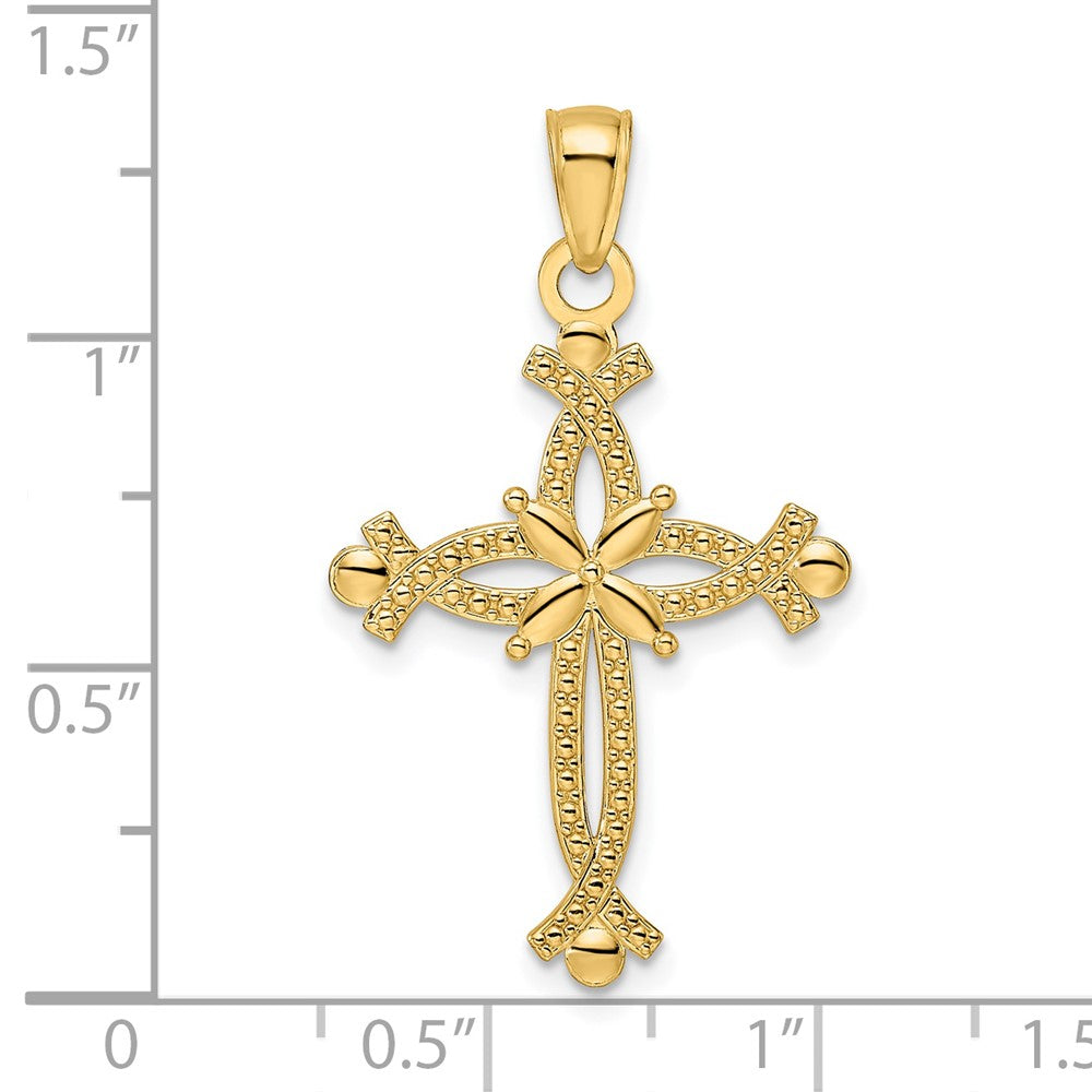 14K Gelbgold Kreuz-Anhänger, poliert und strukturiert, mit Kreuzenden