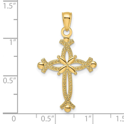 14K Gelbgold Kreuz-Anhänger, poliert und strukturiert, mit Kreuzenden