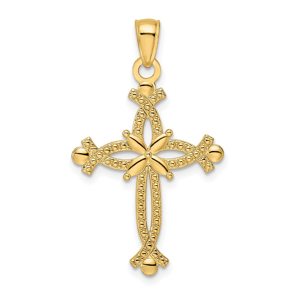 14K Gelbgold Kreuz-Anhänger, poliert und strukturiert, mit Kreuzenden