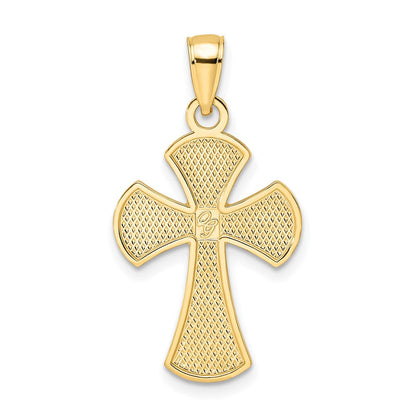 14K Gelbgold Kreuz-Anhänger, poliert mit strukturiertem Rand