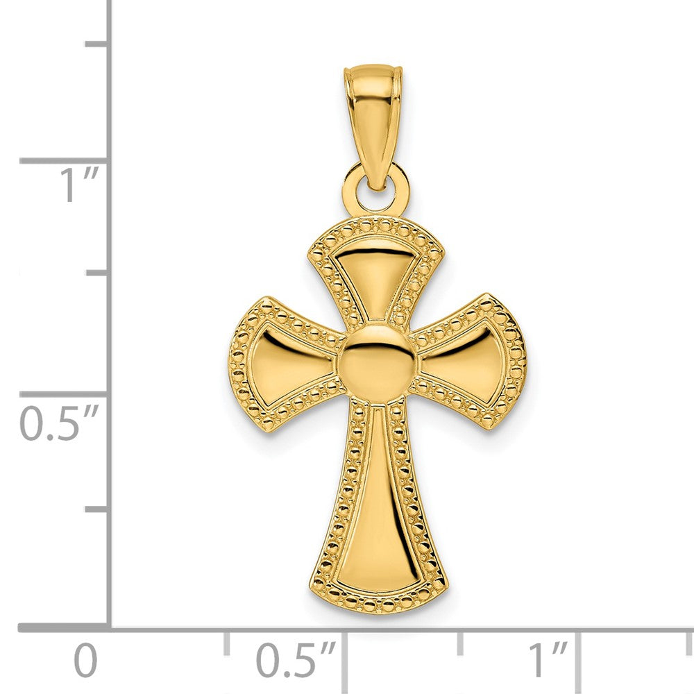 14K Gelbgold Kreuz-Anhänger, poliert mit strukturiertem Rand