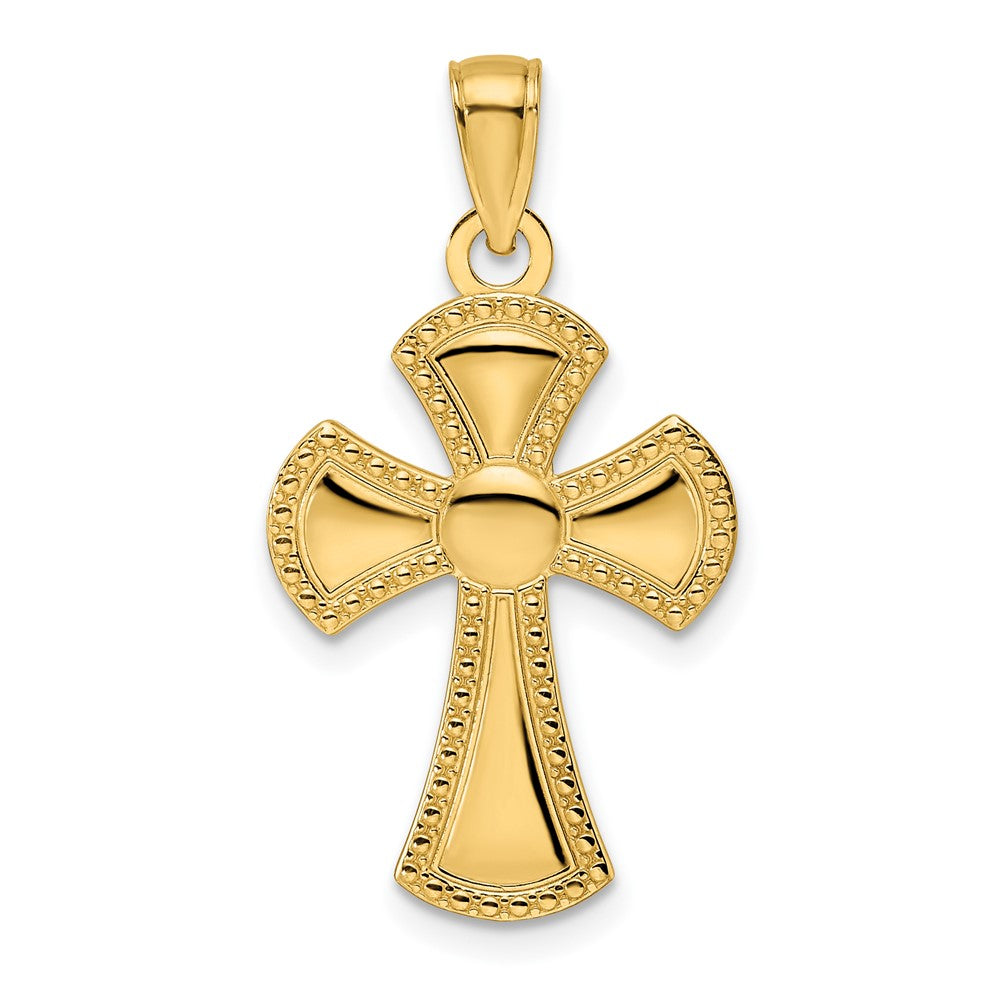 14K Gelbgold Kreuz-Anhänger, poliert mit strukturiertem Rand