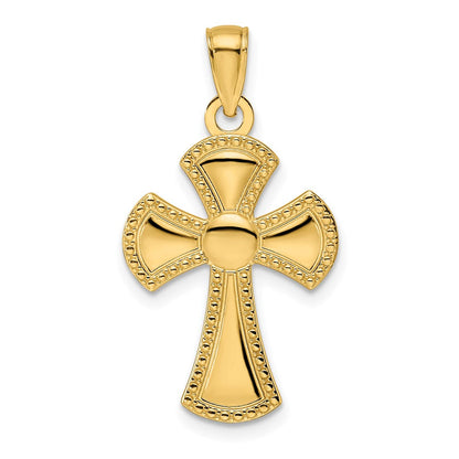 14K Gelbgold Kreuz-Anhänger, poliert mit strukturiertem Rand