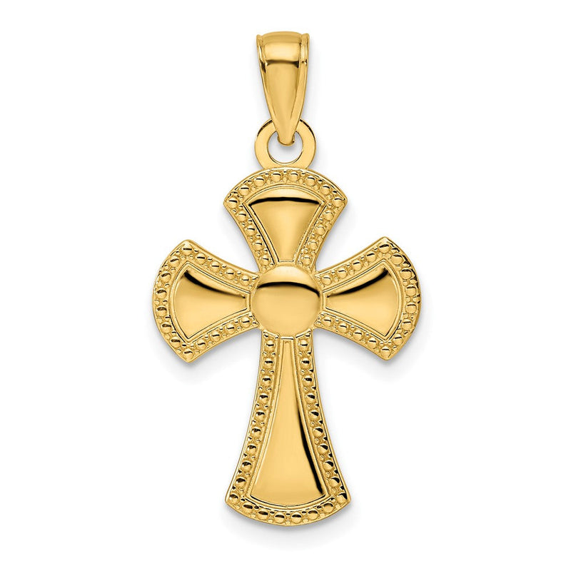14K Gelbgold Kreuz-Anhänger, poliert mit strukturiertem Rand