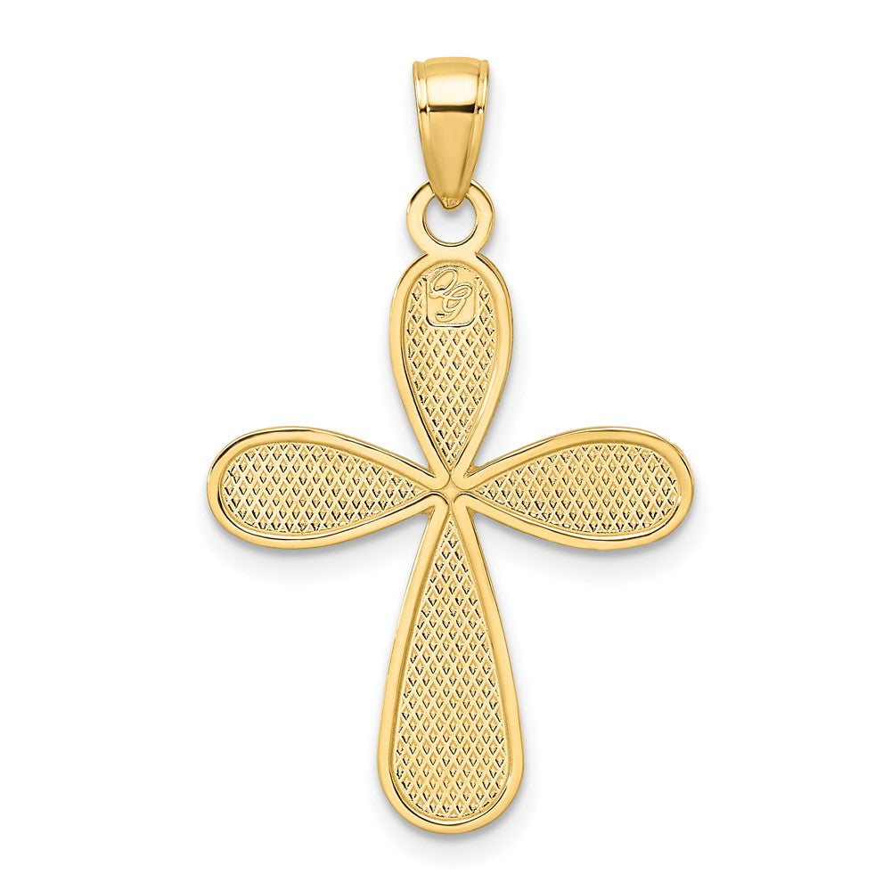 14K Gelbgold Polierter Fantasie-Tropfen-Kreuz-Anhänger