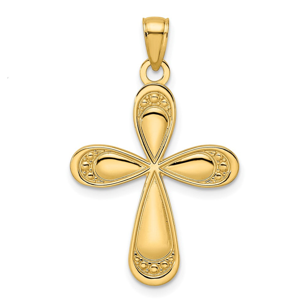 14K Gelbgold Polierter Fantasie-Tropfen-Kreuz-Anhänger